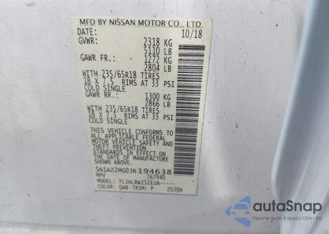2018 Nissan Murano Sl from USA, damaged, VIN 5N1AZ2MG0JN194638
